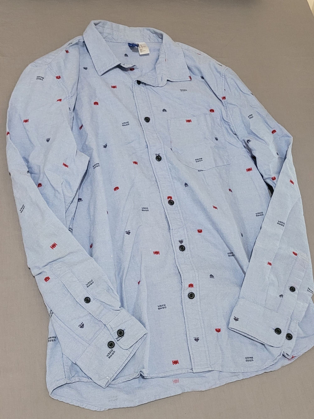 Light Blue Patterned Men's Button-Up Shirt